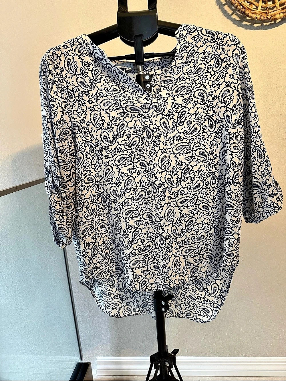 CHAUS Paisley Blouse in Blue & White Size Medium